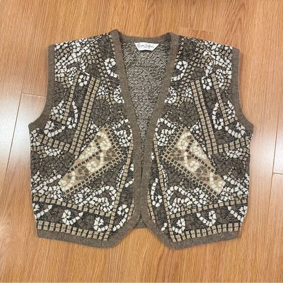 Vintage Made in France Mosaic Wool Vest Brown - Picture 4 of 13